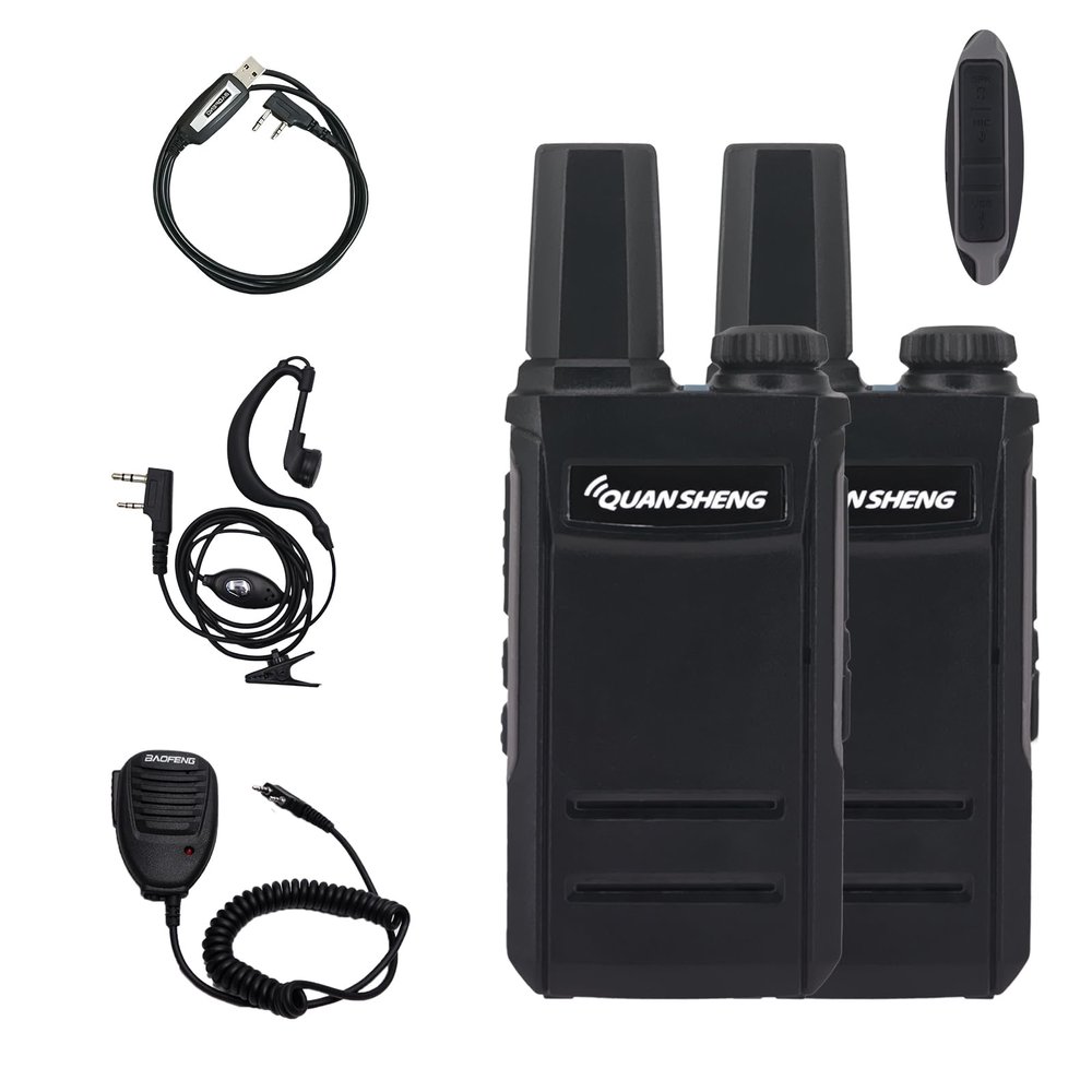 2 Pack Mini Radio TG-A1 QUANSHENG Radio with Programming Cable USB-C Charger Two Way Radio Long Range TG A1 VOX Full Function Ham Radio with Headset and Mic (Black)