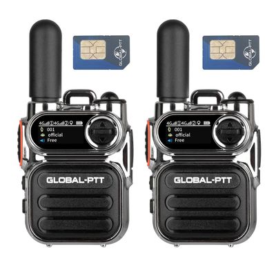 globalptt Advanced Walkie Talkie 2-Pack with Sim Cards 4G Connectivity for Global Communication - Integrated Flashlight and Multi-Function Keys for Two Way Radios Long Range (Silver)
