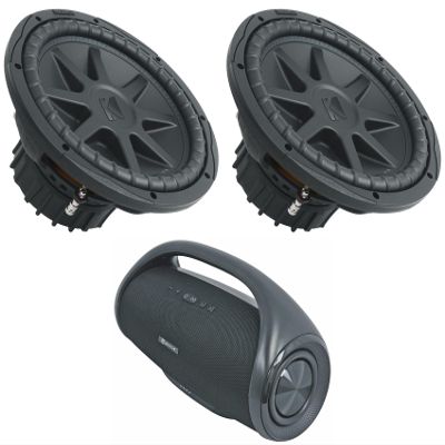 Audiosavings Bundle: (2) Kicker 50CVX122 COMPVX 12" Car Audio Subwoofers Bundled with Rockville Canon-XXL Huge Portable Bluetooth Speaker w Booming Bass+Wireless Link (3 Items)