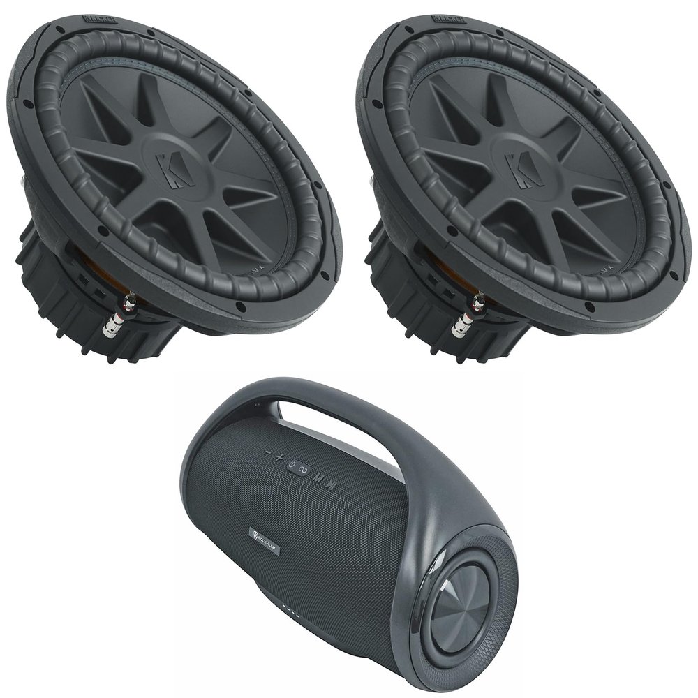 Audiosavings Bundle: (2) Kicker 50CVX122 COMPVX 12" Car Audio Subwoofers Bundled with Rockville Canon-XXL Huge Portable Bluetooth Speaker w Booming Bass+Wireless Link (3 Items)