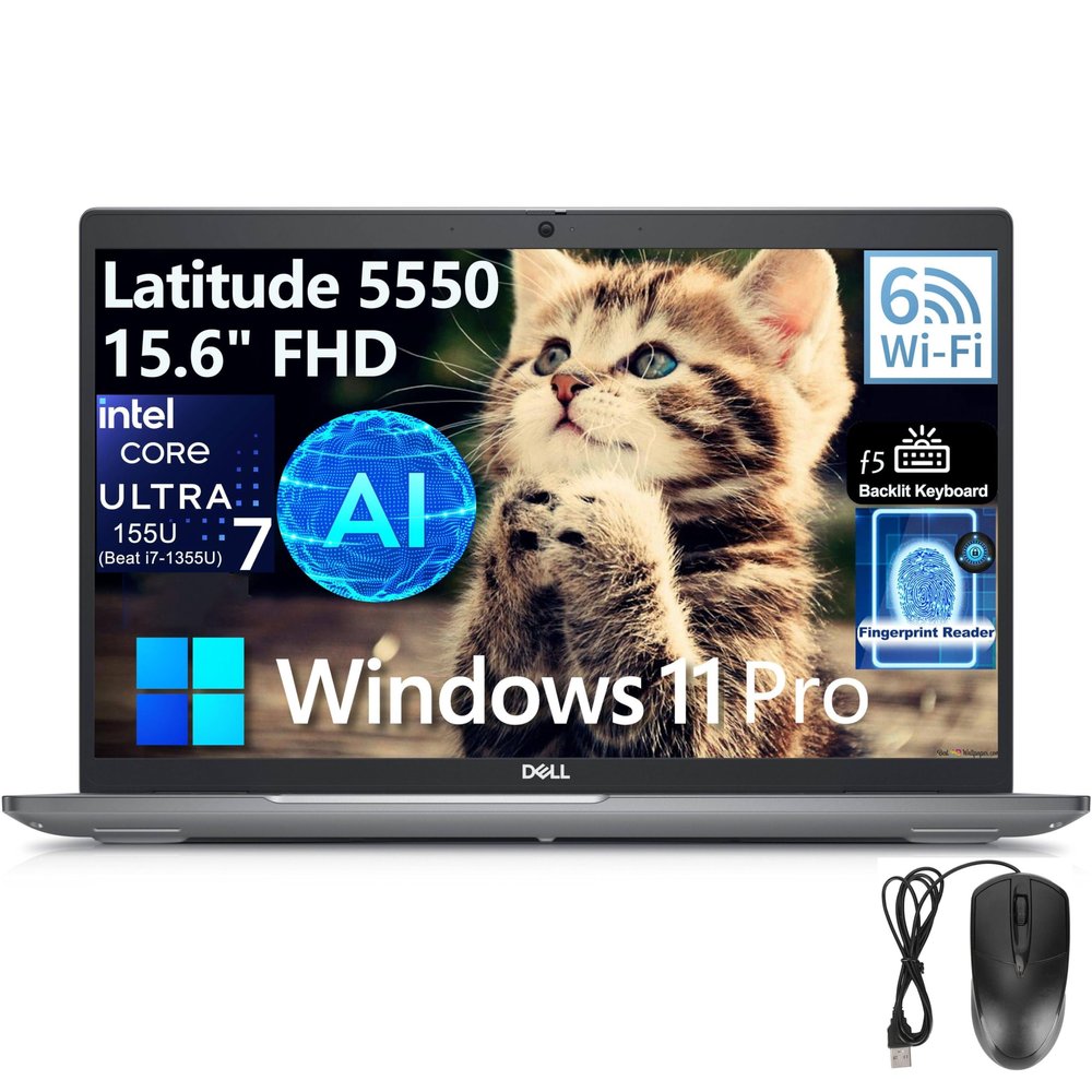 Dell Latitude 5550 5000 15 15.6" FHD Laptop Computer, Intel 12-Core Ultra 7 155U (Beat i7-1355U), 32GB DDR5, 1TB PCIe SSD, WiFi 6, Backlit KB, FPR, Thunderbolt, NPU AI Copilot Business, Win 11 Pro
