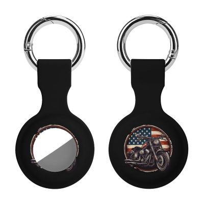 American Flag with Motorcycle Silicone Protective Case for AirTag Tracker Cover Holder with Key Ring 1PCS
