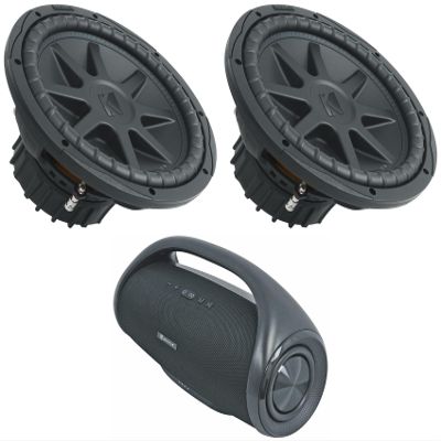 Audiosavings Bundle: (2) Kicker 50CVX124 COMPVX 12" Car Audio Subwoofers Bundled with Rockville Canon-XXL Huge Portable Bluetooth Speaker w Booming Bass+Wireless Link (3 Items)
