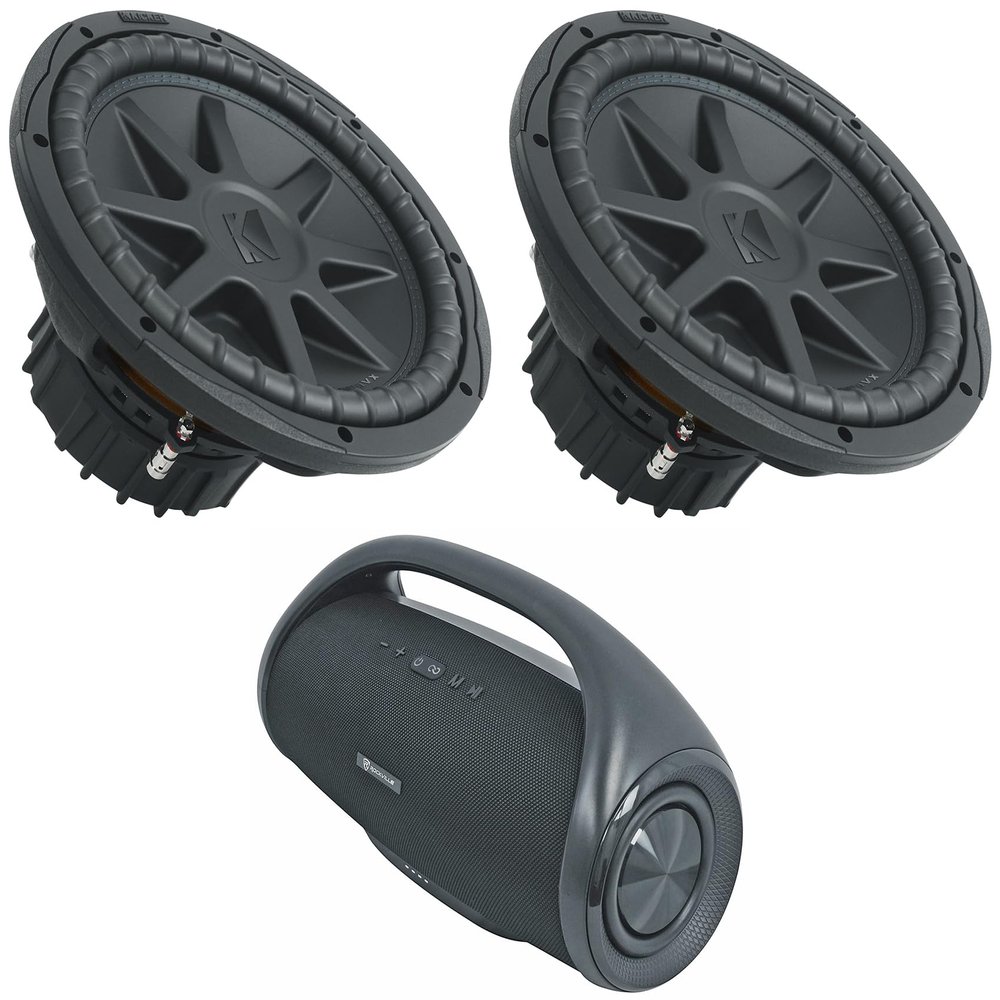 Audiosavings Bundle: (2) Kicker 50CVX124 COMPVX 12" Car Audio Subwoofers Bundled with Rockville Canon-XXL Huge Portable Bluetooth Speaker w Booming Bass+Wireless Link (3 Items)