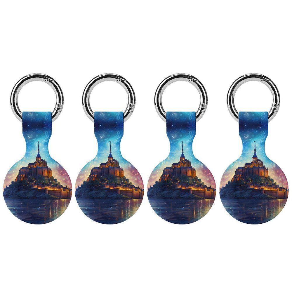 Mont Saint Michel France Silicone Protective Case for AirTag Tracker Cover Holder with Key Ring 4PCS