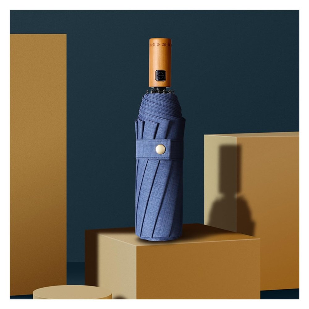 RENEESME Umbrellas for Rain Automatic Folding Double Business Umbrella Men's Umbrella Wooden Handle Umbrella Strong Umbrella for Wind and Rain(C)