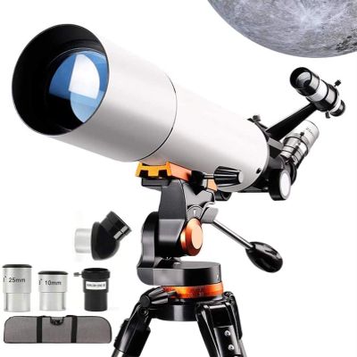 Portable Monocular Telescope for Beginners, Adults 80 Mm Astronomical Refractor telescopes with Height Adjustable Tripod Phone Mount Moon Filter 3X Barlow Lens Viewing The Natural Scenery