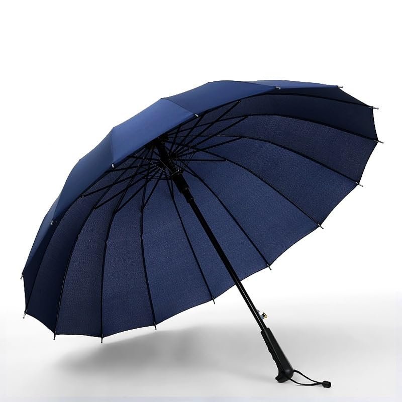 RENEESME Umbrellas for Rain 16 Rib Umbrella Solid Color Business Long Handle Umbrella Straight Pole Automatic Umbrella Strong Umbrella for Wind and Rain(A)