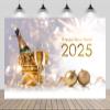 CHNYWORK 12x10ft Happy New Year Backdrop 2025 Champagne Glass Fireworks Golden Christmas Balls Background Happy New Year Eve Xmas Party Decoration Portrait Photo Studio Booth Props Wallpaper view 1