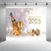 CHNYWORK 12x10ft Happy New Year Backdrop 2025 Champagne Glass Fireworks Golden Christmas Balls Background Happy New Year Eve Xmas Party Decoration Portrait Photo Studio Booth Props Wallpaper view 2