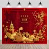 CHNYWORK 7x5ft Happy Chinese New Year Backdrop 2025 Year of The Snake Chinese Paper Cutting Snake Chinese Architecture Red Background Happy Lunar New Year's Eve Party Decor Portrait Photo Booth Props view 1