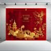 CHNYWORK 7x5ft Happy Chinese New Year Backdrop 2025 Year of The Snake Chinese Paper Cutting Snake Chinese Architecture Red Background Happy Lunar New Year's Eve Party Decor Portrait Photo Booth Props view 2