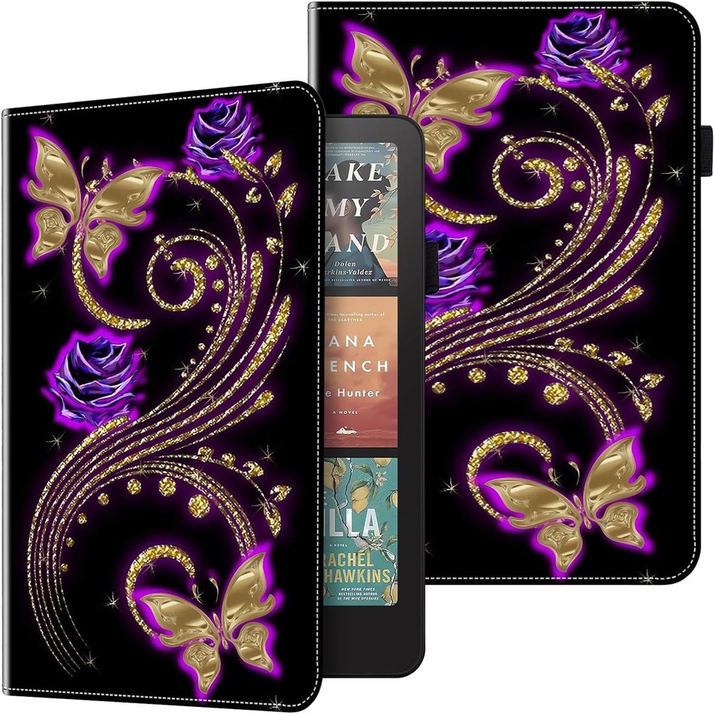 ALILANG Case for 6" Kindle Paperwhite (10th Generation-2018, 5th/6th/7th Generation-2012/2013/2015/2016) with Stylus, Folding Stand Cover for Kindle Paperwhite 10th Generation Case-Purple Butterfly