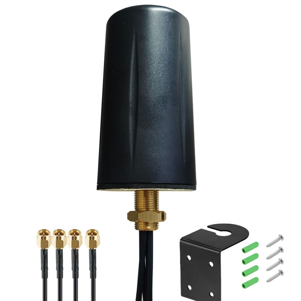 SignalPlus Omni Directional Low-Profile 5g 4G LTE 4x4 mimo Antenna for 4x4 MIMO Modem, for Cabinet, Vending Machines, 10 ft Coax with SMA Male, 600-6000MHz, Screw Mount, L Bracket Mount