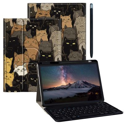 BPQOJB for iPad 9.7 Case 6th/5th Generation Case for iPad Air/Air 2 Case with Detachable Wireless Keyboard & 360 Degree Rotating Stand Protect Cover Acrylic Tablet Case Cover - Brown Black White Cat