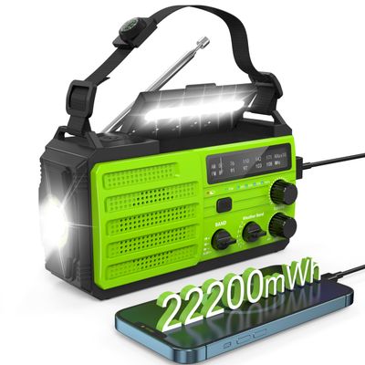 Emergency Radio 22200mWh Solar Hand Crank Emergency Radio: AM/FM/NOAA Weather Radio with Phone Charger, Flashlight & Reading Lamp, Headphone Jack, SOS Alarm for Home Survival Hurricane