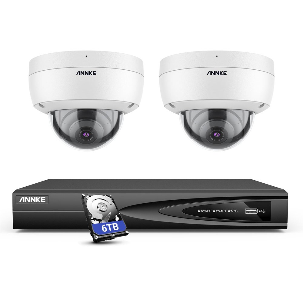ANNKE H800 4K Home Security System, H.265+ 12MP PoE NVR, 2pcs 8MP Dome Camera, AI Human Vehicle Detection,IP67 Weatherproof Outdoor Security Camera with Audio, Color Night Vision (6TB HDD)
