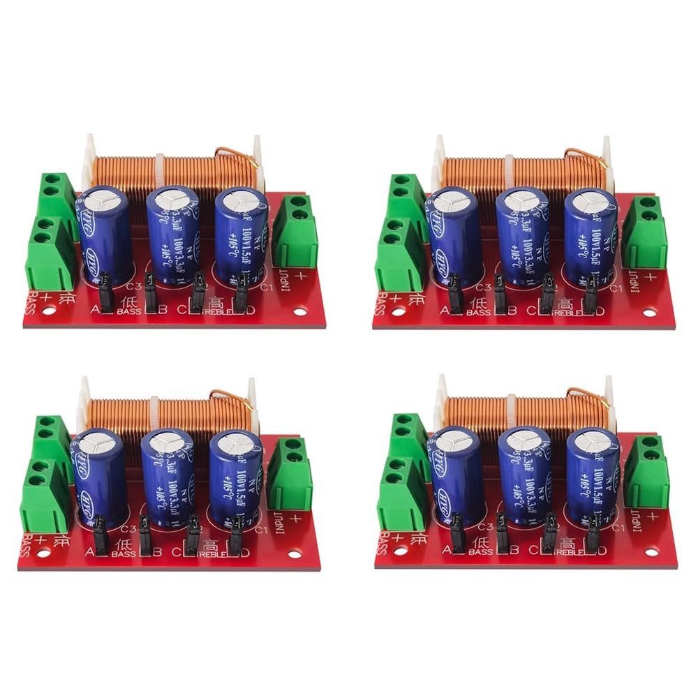 Lizusidtsy 4 PCS 400W Speaker Crossover 2 Way Audio Adjustment Tweeter Bass Speakers Filter Frequency Divider for 2-16Ohm, Red & Green, 500391446
