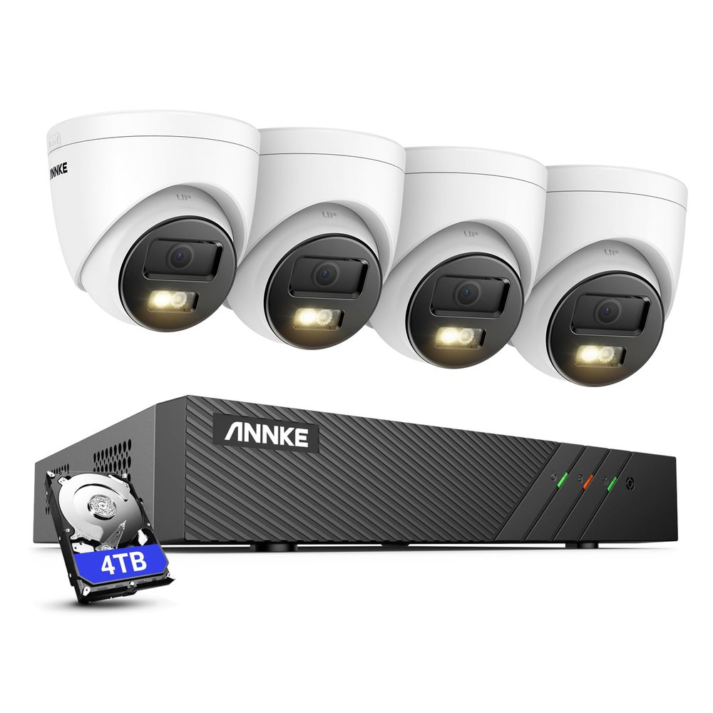 ANNKE 3K PoE Home Security Camera System, 8CH H.265+ NVR, 4pcs Outdoor Surveillance Wired Cameras, Human/Vehicle Detection, Color Night Vision, Smart Dual Light, 2.8mm Lens, Built-in Mic,4TB HDD