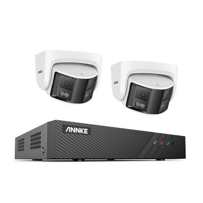 ANNKE 6MP NVR PoE Security Camera System Outdoor, 8CH H.265+ NVR, 2pcs 6MP IP Surveillance Camera with Dual Lens 180 Field of View, Color Night Vision, Human&Vehicle Detection, Two-Way Talk, No HDD