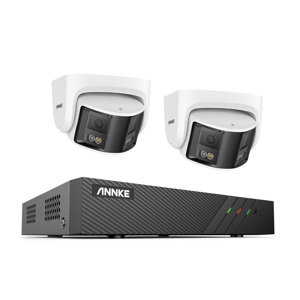 ANNKE 6MP NVR PoE Security Camera System Outdoor, 8CH H.265+ NVR, 2pcs 6MP IP Surveillance Camera with Dual Lens 180 Field of View, Color Night Vision, Human&Vehicle Detection, Two-Way Talk, No HDD