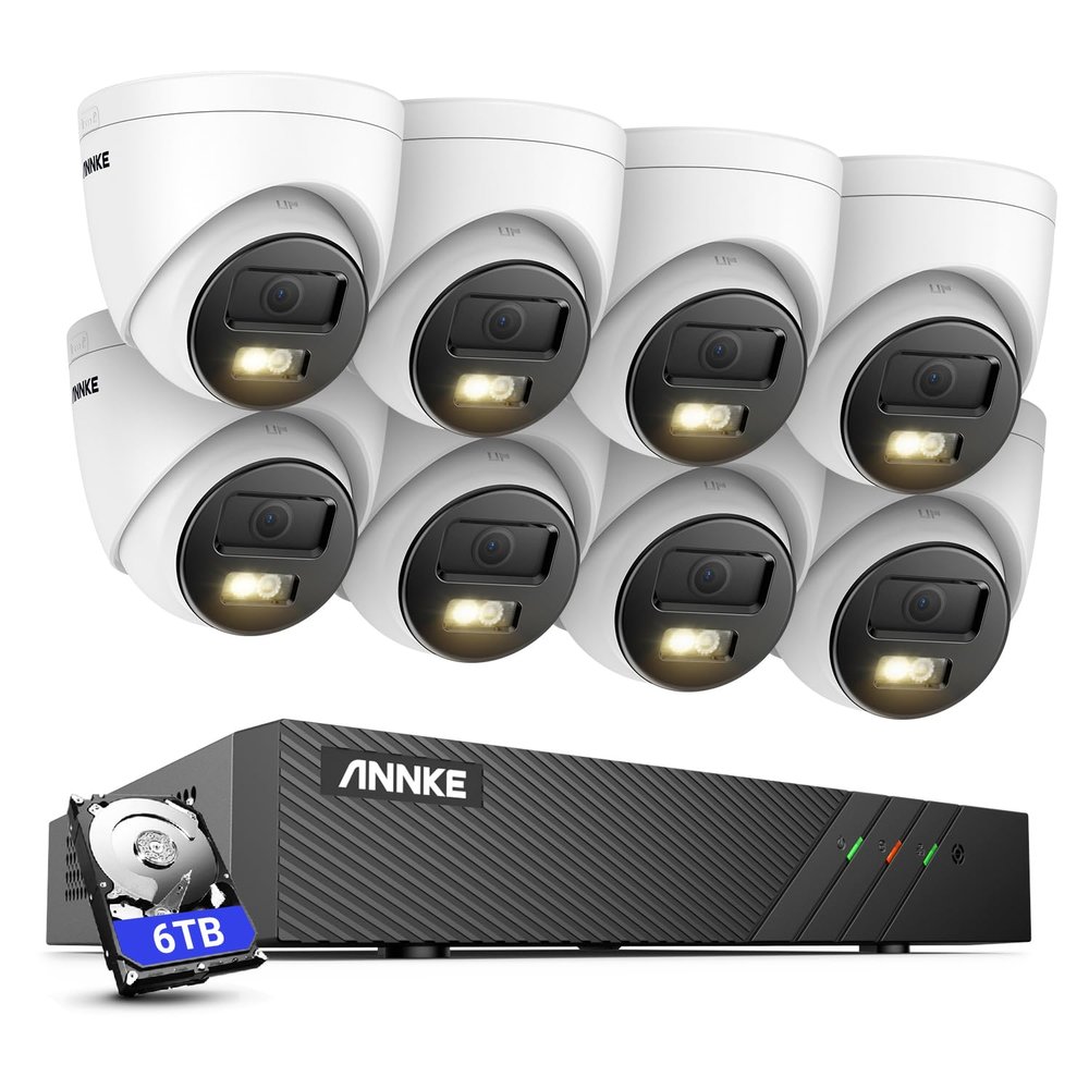 ANNKE 3K PoE Home Security Camera System, 8CH H.265+ NVR, 8pcs Turret Surveillance Wired Cameras, Color Night Vision, Human&Vehicle Detection, Smart Dual Light, 2.8mm Lens, Built-in Mic,6TB HDD
