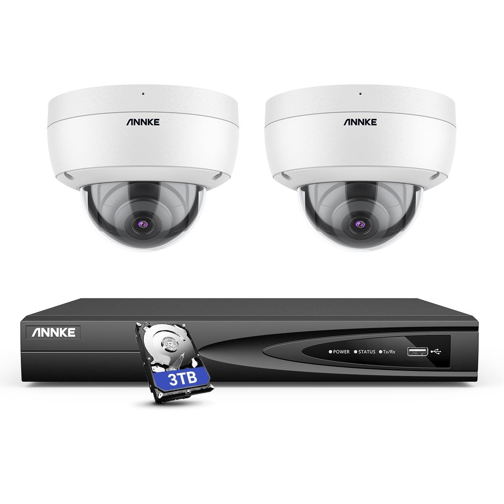 ANNKE H800 4K Home Security System, H.265+ 12MP PoE NVR, 2pcs 8MP Dome Camera, AI Human Vehicle Detection,IP67 Weatherproof Outdoor Security Camera with Audio, Color Night Vision (3TB HDD)