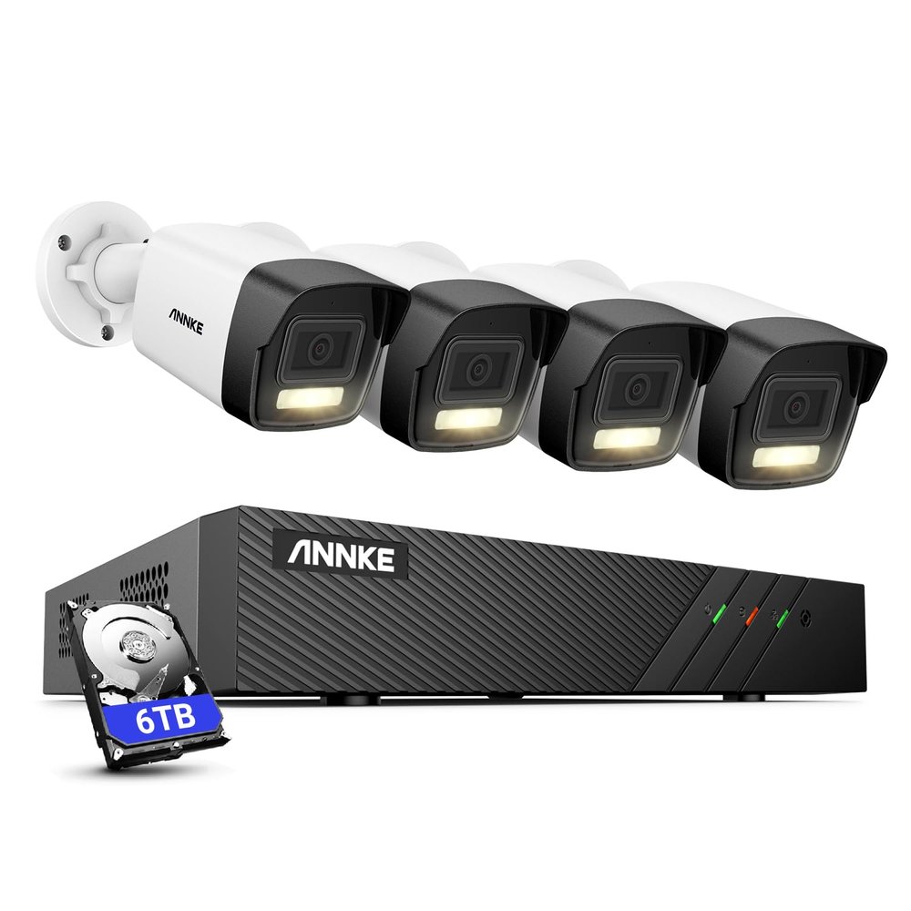 ANNKE 5MP PoE Security Camera System, 4pcs 3K Ultra HD IP PoE Camera, H.265+ 8CH NVR, Color Night Vision with Spotlight, Person Vehicle Detection, for Home Business Security, IP67 Waterproof, 6TB HDD