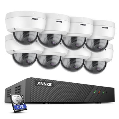 ANNKE H500 5MP NVR Home Security Camera System, 6MP H.265+ NVR for 24/7 Recording, 6pcs IP Dome Camera with Audio, Remote Access, Color Night Vision, Plug&Play, IP67 Weatherproof, 6TB HDD