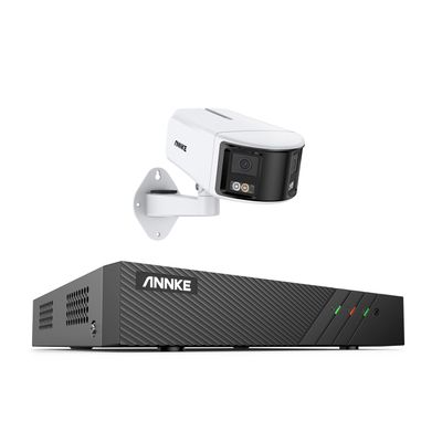 ANNKE Dual-Lens Outdoor Security Camera System, H.265+ 8CH NVR, 1x 6MP Panoramic PoE IP Camera with 180 FoV, Smart Human/Vehicle Detection, Color Night Vision, Two Way Audio, No HDD