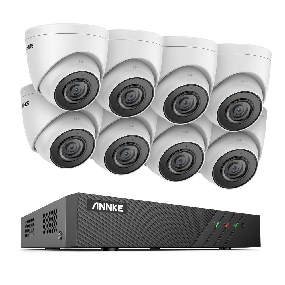 ANNKE H500 5MP PoE Security Camera System, 8pcs PoE Camera with 2.8MM Lens, H.265+ 6MP NVR Support Compatible with Alexa, Color Night Vision, IP67 Waterproof, Plug & Play, Remote Monitor, No HDD
