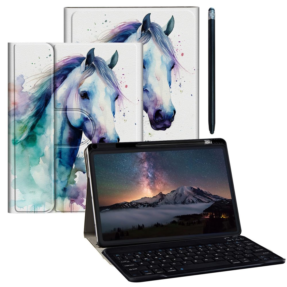 BPQOJB for iPad 9.7 Case 6th/5th Generation Case for iPad Air/Air 2 Case with Detachable Wireless Keyboard & 360 Degree Rotating Stand Protect Cover Acrylic Tablet Case Cover - a Cute Colorful Horse