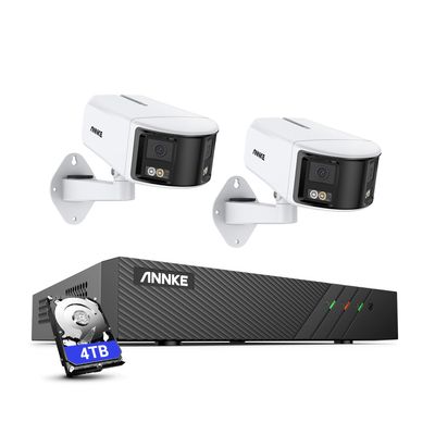 ANNKE Dual-Lens Outdoor Security Camera System, H.265+ 8CH NVR, 2pcs 6MP Panoramic PoE Camera with 180 FoV, Color Night Vision, Smart Human&Vehicle Detection, Two Way Audio, 4TB HDD