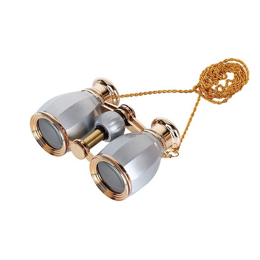 4X30 Binoculars Portable Binoculars Compact for Adults Kids Prism Lens Retro Design Metal Frame Telescope with Chain Elegant Design for Women Girls Gift Concert Theater Opera (Yellow) (Silver )