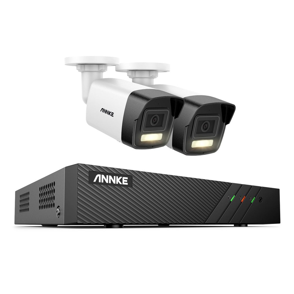 ANNKE 5MP PoE Security Camera System, 2pcs 3K Ultra HD IP PoE Camera, 6MP 8CH NVR, Color Night Vision with Spotlight, Person Vehicle Detection, for Home Business Security, IP67 Waterproof, No HDD