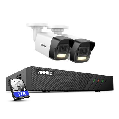 ANNKE 5MP PoE Security Camera System, 2pcs 3K Ultra HD IP PoE Camera, 6MP 8CH NVR, Color Night Vision with Spotlight, Person Vehicle Detection, for Home Business Security, IP67 Waterproof, 1TB HDD