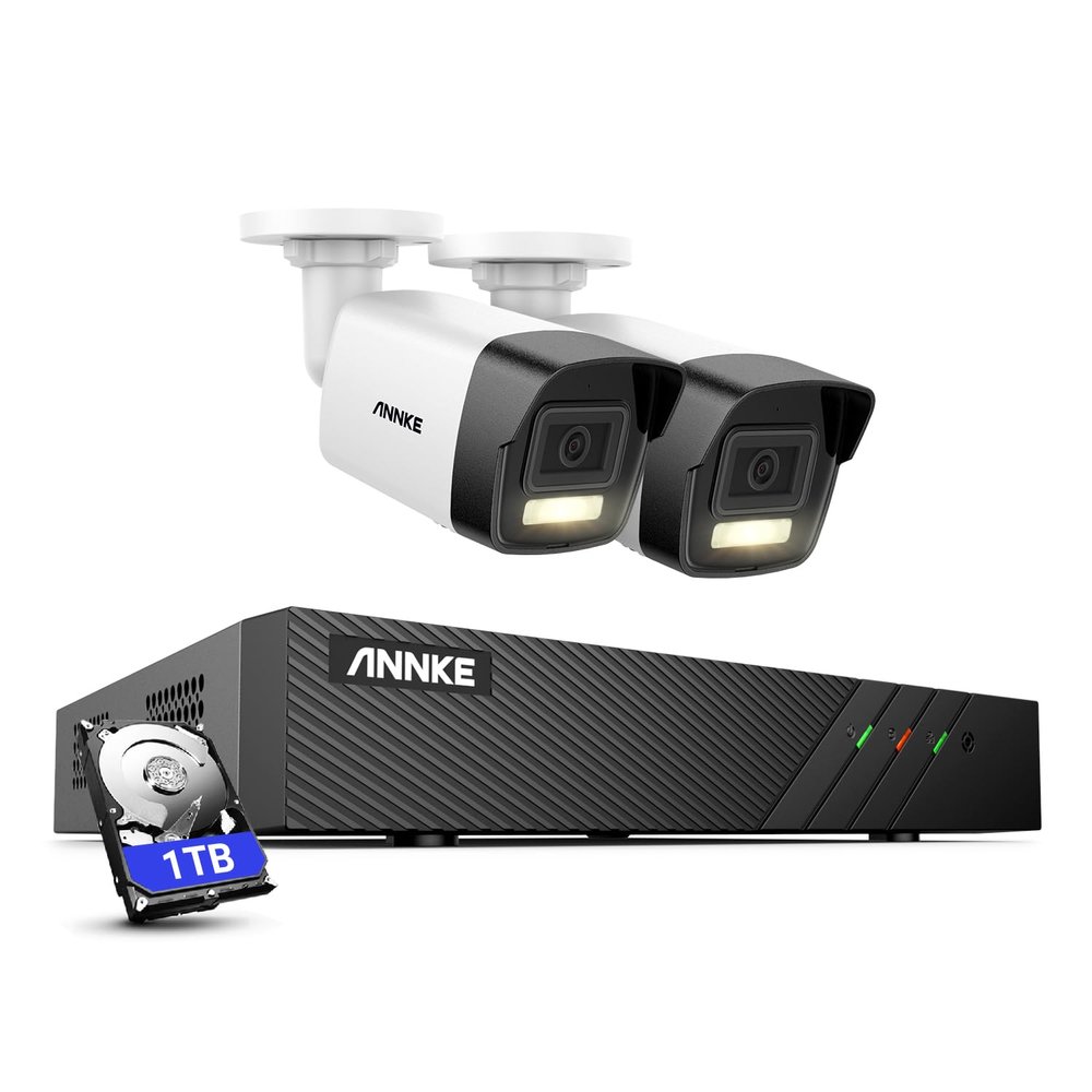 ANNKE 5MP PoE Security Camera System, 2pcs 3K Ultra HD IP PoE Camera, 6MP 8CH NVR, Color Night Vision with Spotlight, Person Vehicle Detection, for Home Business Security, IP67 Waterproof, 1TB HDD