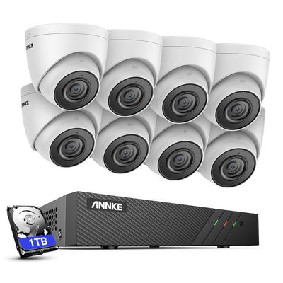 ANNKE H500 5MP PoE Security Camera System, 8pcs PoE Camera with 2.8MM Lens, H.265+ 6MP NVR Support Compatible with Alexa, Color Night Vision, IP67 Waterproof, Plug & Play, Remote Monitor, 1TB HDD