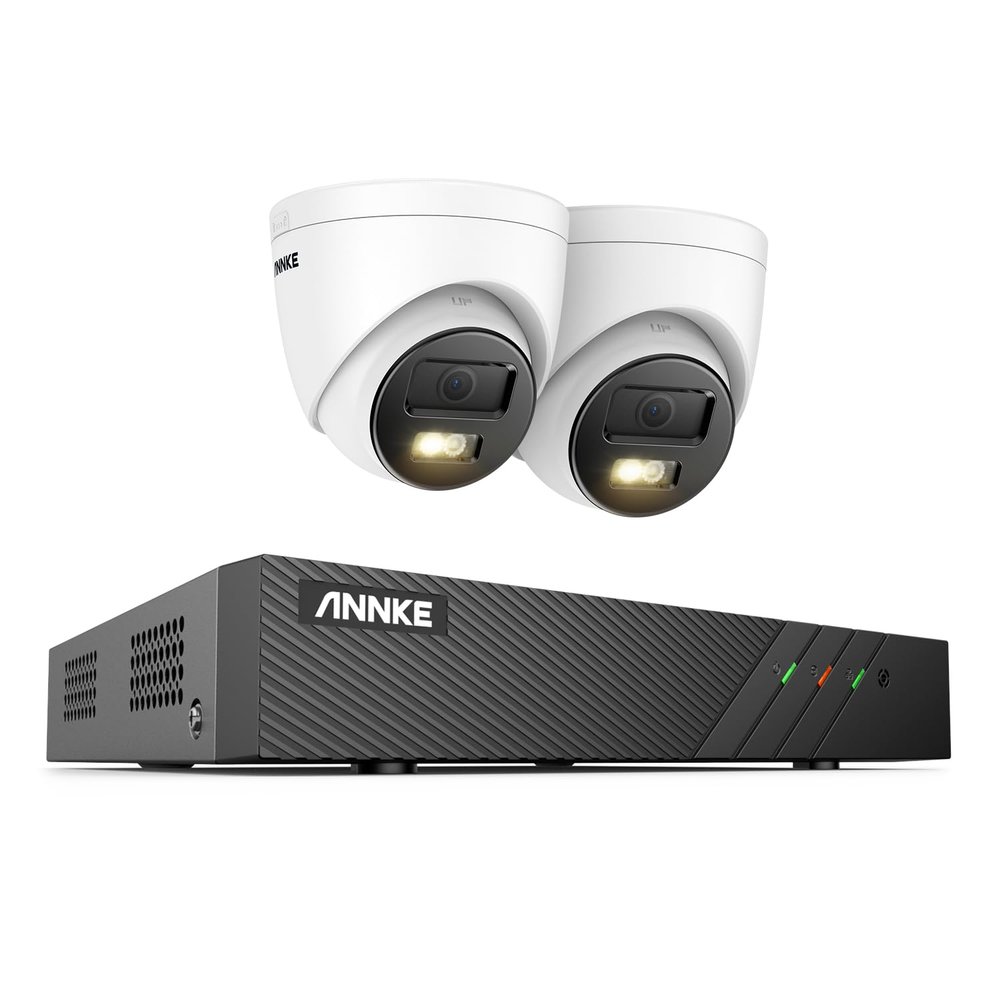 ANNKE 3K PoE Home Security Camera System, 8CH H.265+ NVR, 2pcs Outdoor Surveillance Wired Cameras, Human/Vehicle Detection, Smart Dual Light, Color Night Vision, 2.8mm Lens, Built-in Mic, No HDD