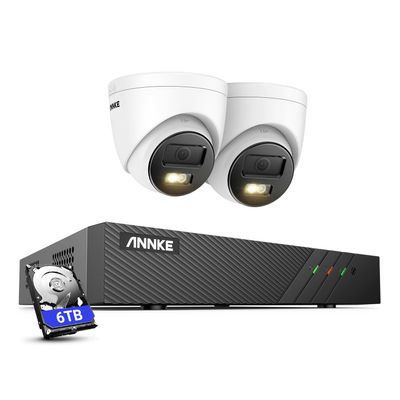 ANNKE 3K PoE Home Security Camera System, 8CH H.265+ NVR, 2pcs Outdoor Surveillance Wired Cameras, Human/Vehicle Detection, Smart Dual Light, Color Night Vision, 2.8mm Lens, Built-in Mic,6TB HDD