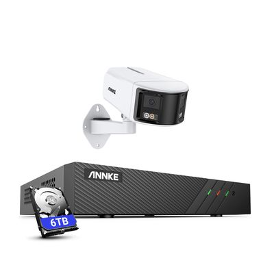 ANNKE Dual-Lens Outdoor Security Camera System, H.265+ 8CH NVR, 1x 6MP Panoramic PoE IP Camera with 180 FoV, Smart Human/Vehicle Detection, Color Night Vision, Two Way Audio, 6TB HDD