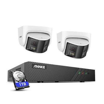 ANNKE 6MP NVR PoE Security Camera System Outdoor, 8CH H.265+ NVR, 2pcs 6MP IP Surveillance Camera with Dual Lens 180 Field of View, Color Night Vision, Human&Vehicle Detection, Two-Way Talk, 1TB HDD