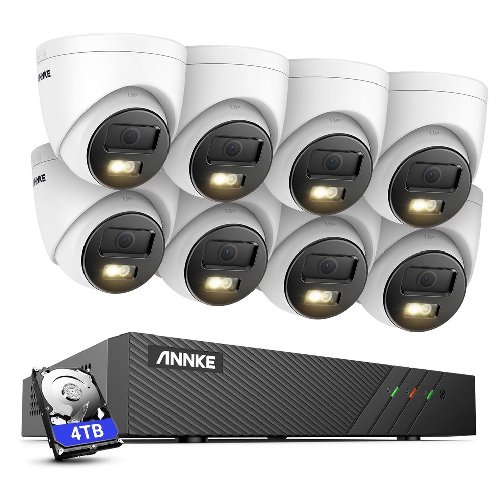 ANNKE 3K PoE Home Security Camera System, 8CH H.265+ NVR, 8pcs Turret Surveillance Wired Cameras, Color Night Vision, Human&Vehicle Detection, Smart Dual Light, 2.8mm Lens, Built-in Mic,4TB HDD