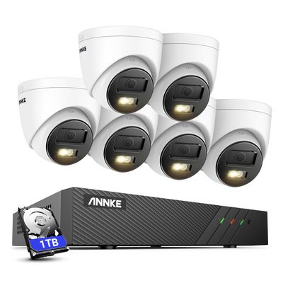 ANNKE 3K PoE Home Security Camera System, 8CH H.265+ NVR, 6X Turret Surveillance Wired Cameras, Human&Vehicle Detection, Color Night Vision, Smart Dual Light, 2.8mm Lens, Built-in Mic,1TB HDD