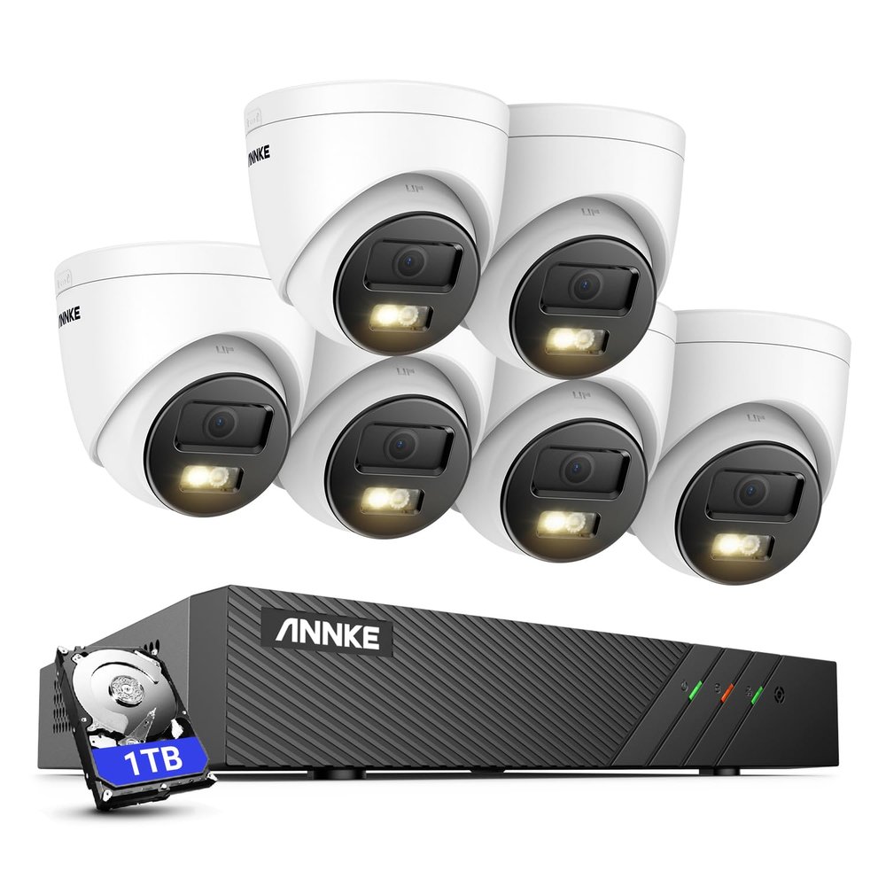 ANNKE 3K PoE Home Security Camera System, 8CH H.265+ NVR, 6X Turret Surveillance Wired Cameras, Human&Vehicle Detection, Color Night Vision, Smart Dual Light, 2.8mm Lens, Built-in Mic,1TB HDD