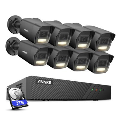 ANNKE 3K Outdoor Security Camera System, 8pcs PoE Cameras with AI Person Vehicle Detection, 8CH NVR for 24/7 Home Security with Audio Recording, Color Night Vision, IP67 Waterproof, 3TB HDD