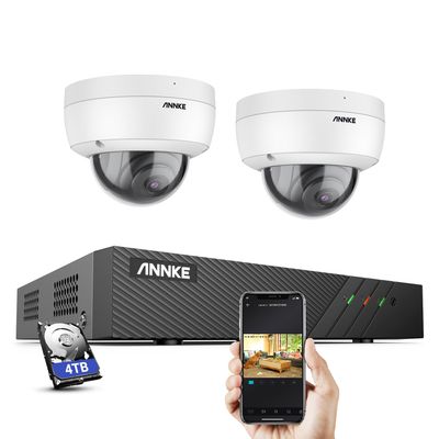 ANNKE H500 5MP PoE Home Security Camera System, H.265+ 6MP NVR for 24/7 Recording, 2pcs IP Dome Camera, Color Night Vision, Remote Access, Support 256 GB TF Card, IP67 Waterproof, 4TB HDD
