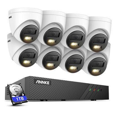 ANNKE 3K PoE Home Security Camera System, 8CH H.265+ NVR, 8pcs Turret Surveillance Wired Cameras, Color Night Vision, Human&Vehicle Detection, Smart Dual Light, 2.8mm Lens, Built-in Mic,1TB HDD