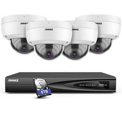 ANNKE H800 4K Home Security System, H.265+ 12MP PoE NVR, 4pcs 8MP Dome Camera, AI Human Vehicle Detection,IP67 Waterpoof Outdoor Security Camera with Audio, Color Night Vision (6TB HDD)
