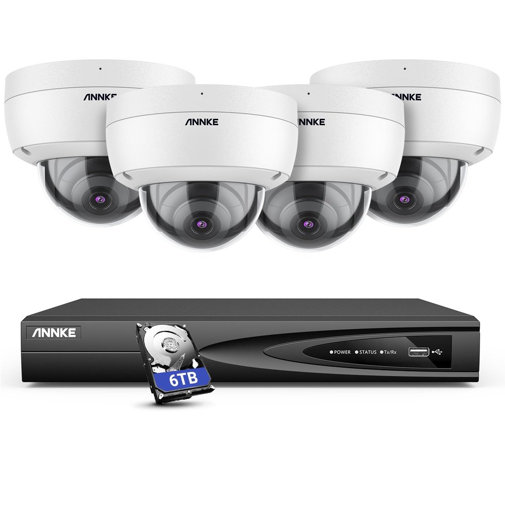 ANNKE H800 4K Home Security System, H.265+ 12MP PoE NVR, 4pcs 8MP Dome Camera, AI Human Vehicle Detection,IP67 Waterpoof Outdoor Security Camera with Audio, Color Night Vision (6TB HDD)